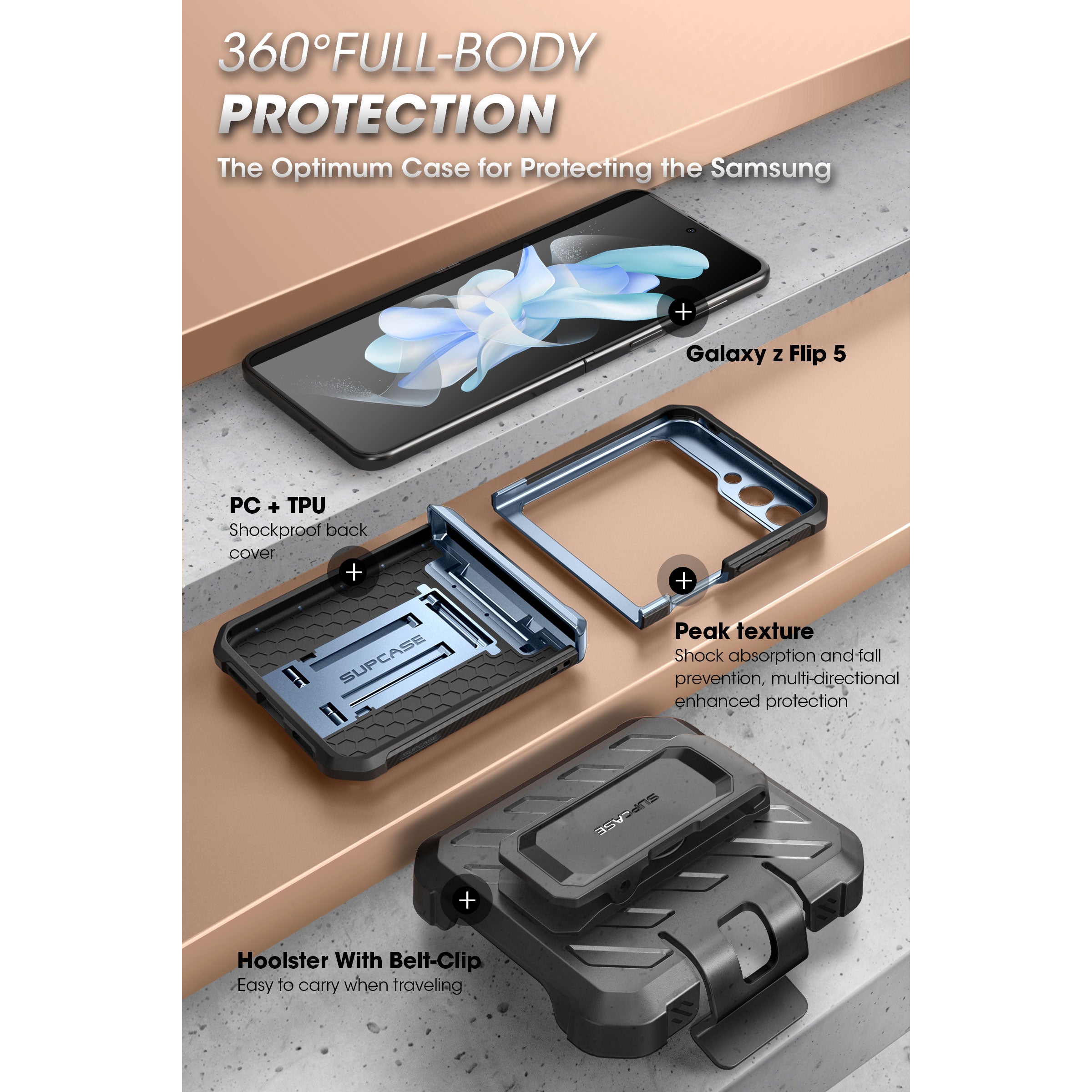 Samsung Galaxy Z Flip5 Unicorn Beetle PRO Heavy Duty Rugged Case with Belt Clip - Metallic Blue | Shockproof & Drop Protection for Outdoor, Work & Travel