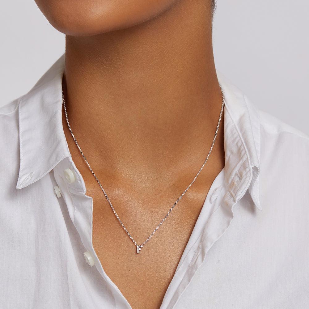 Diamond Letter F Necklace in Sterling Silver - Elegant Personalized Jewelry for Women, Perfect for Gifts, Birthdays & Special Occasions