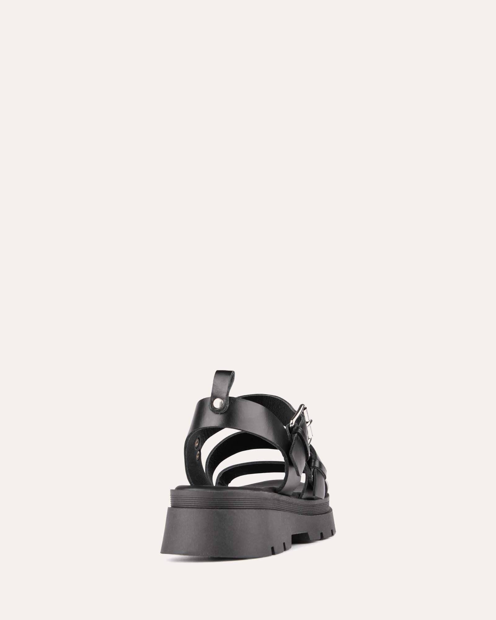 GIA Flat Sandals for Women - Black Leather Comfortable Slip-On Sandals | Casual Summer Shoes for Beach, Walking & Outdoor Activities