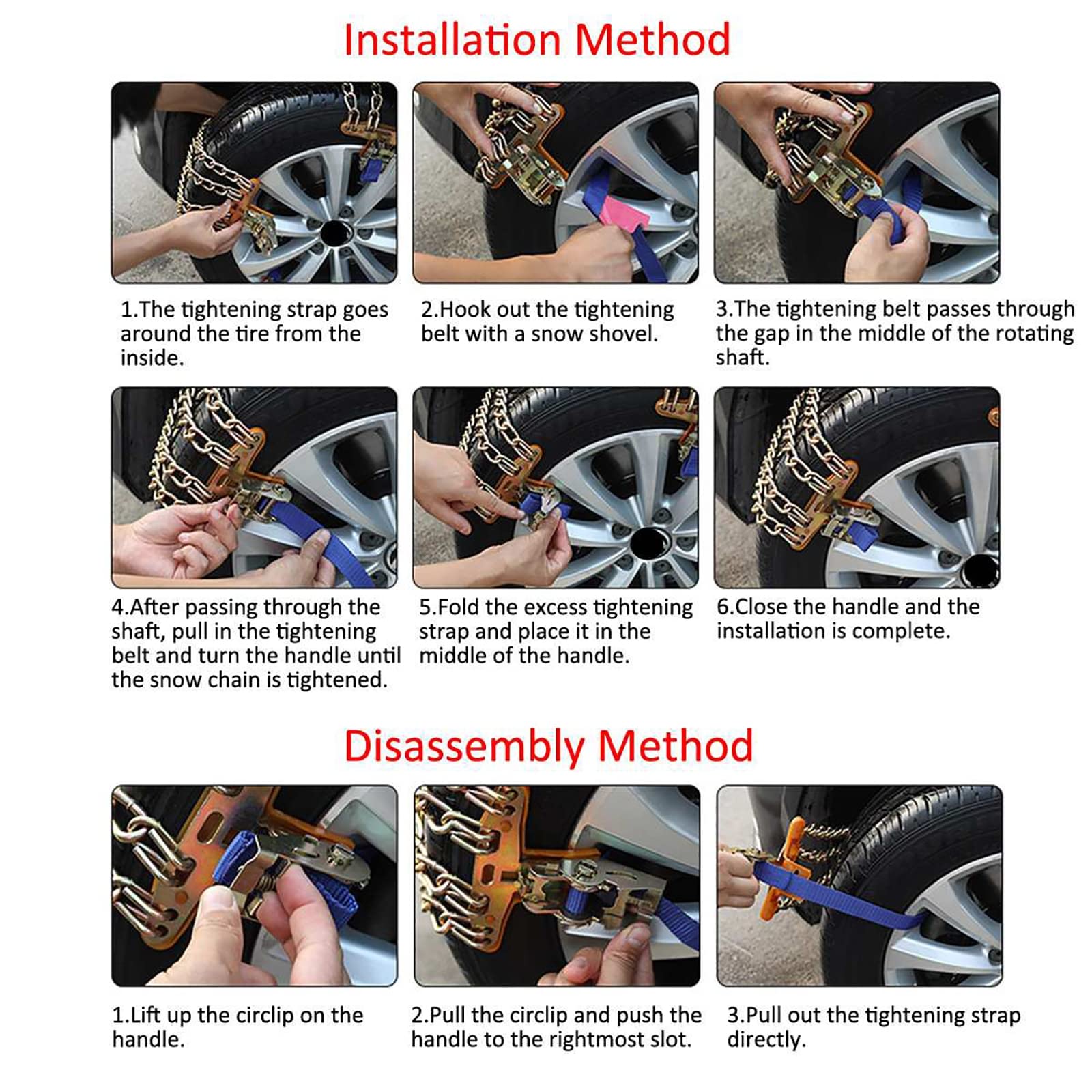 Universal Snow Chains for Cars - Adjustable Auto Tire Traction Chains (165-285mm Width) | 6-Pack Heavy Duty Winter Security Chains | Perfect for SUVs, Trucks & Sedans in Snowy Conditions