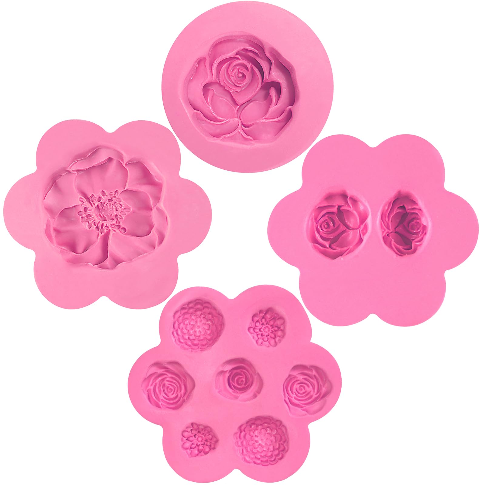 Premium Flower Fondant Silicone Mold Set for Cake Decorating - 4-Piece Kit for Sugarcraft, Cupcake Toppers, Polymer Clay & Soap Making - Perfect for DIY Baking, Wedding Cakes, and Handmade Crafts
