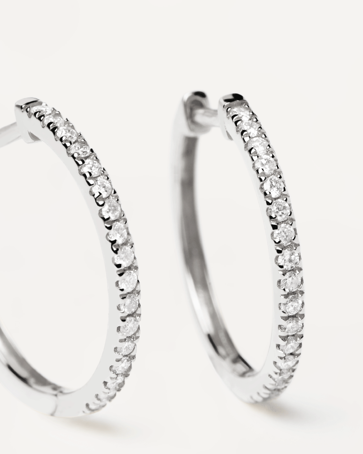 GRID Diamond & White Gold Eternity Medium Hoop Earrings for Women - Perfect for Weddings, Parties & Everyday Elegance