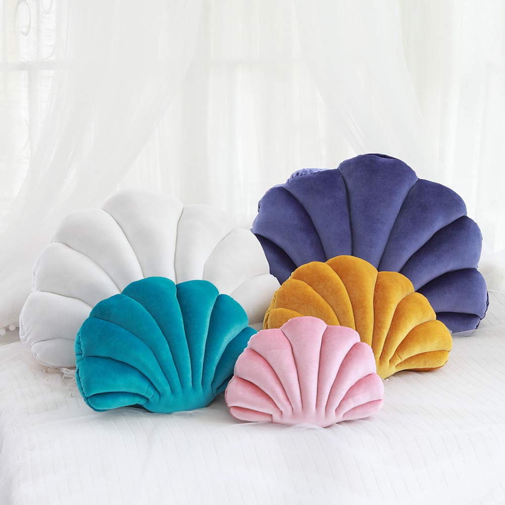 Seashell Shaped Throw Pillow - Velvet Plush Decorative Cushion for Sofa, Bed, Living Room | Sea Princess Theme Home Decor Gift