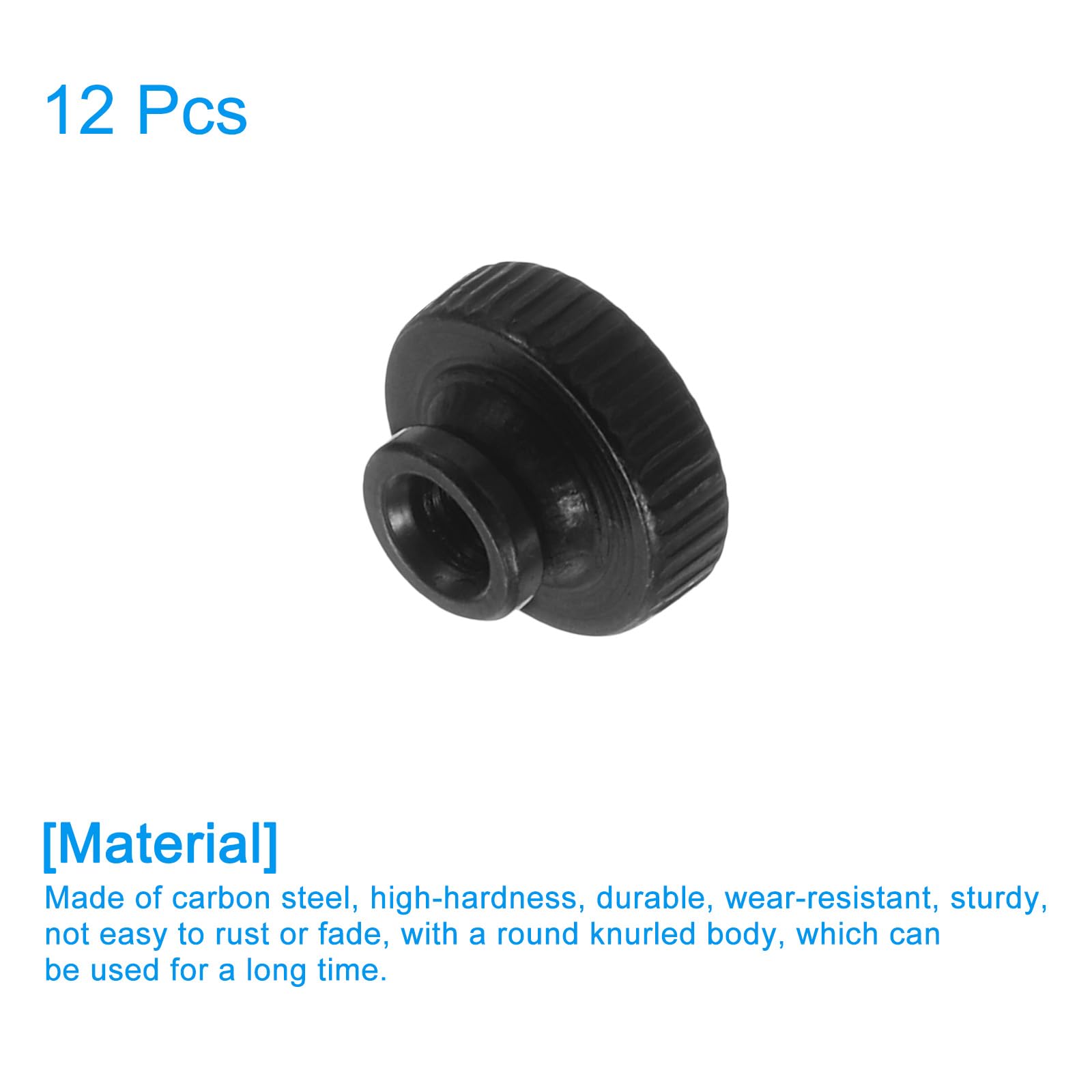 12Pcs M3 Carbon Steel Knurled Thumb Nuts - High Head Through Hole Black Fasteners for 3D Printer Parts & DIY Projects | Easy Grip for Assembly & Maintenance