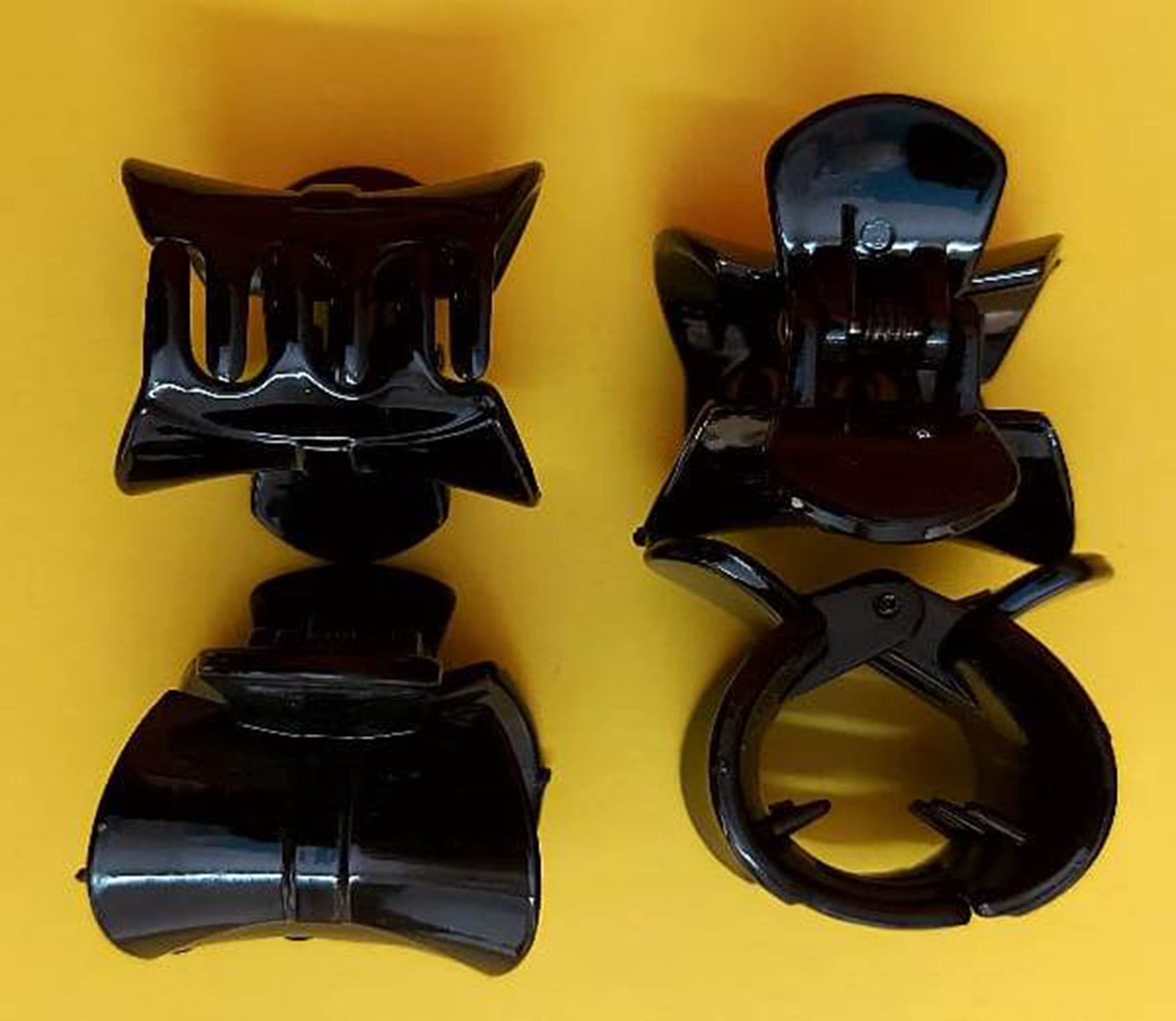 Non-Slip Plastic Hair Claw Clips for Women & Kids - 4 Pack Black Hair Clips for Girls, Babies & Toddlers - Perfect for School, Work, Gym & Everyday Hairstyles