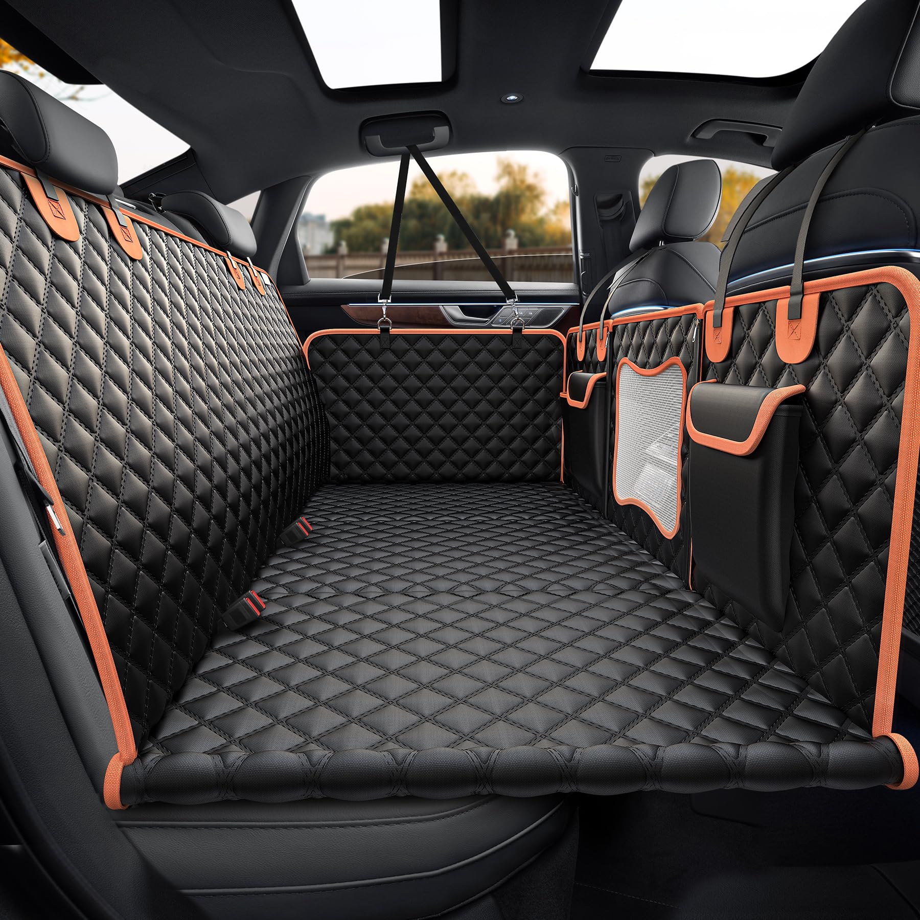 **Heavy-Duty Dog Car Seat Cover for Back Seat - 450 lbs Capacity, Waterproof Pet Hammock with Hard Bottom - Perfect for SUVs, Trucks & Cars - Protects Seats from Dirt, Hair & Scratches**