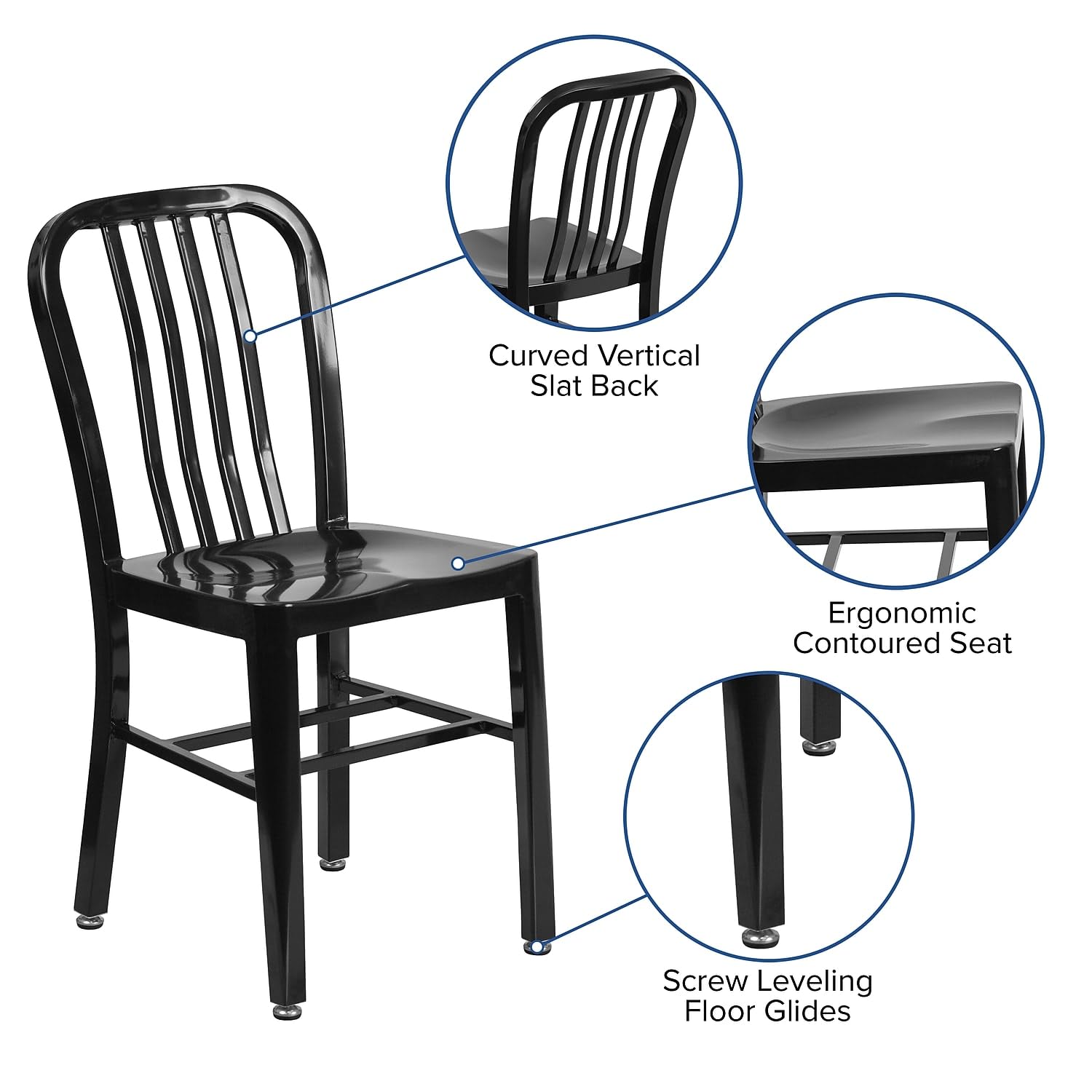 Flash Furniture Commercial Grade Black Metal Indoor-Outdoor Chair - Heavy Duty Stackable Dining Chairs for Restaurants, Cafes & Patio Use