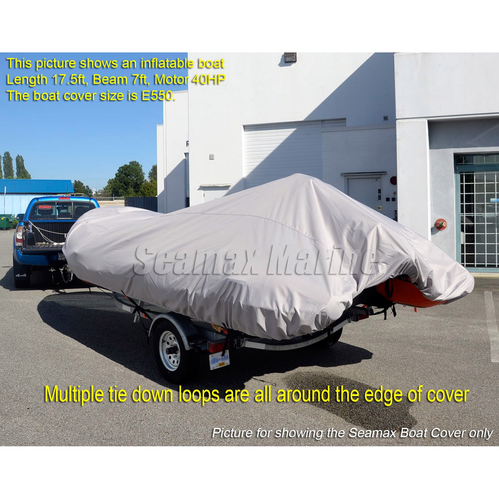 Seamax E Series Inflatable Boat Cover - Waterproof Protection for 15'-20' Boats (Fits Beam 6.6'-7.4') | Durable UV-Resistant Cover for Fishing, Yachting & Marine Storage