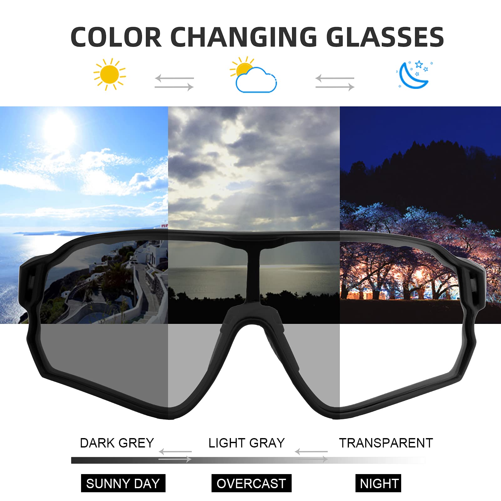 ROCKBROS Photochromic Cycling Sunglasses for Men - UV Protection Sports Bike Glasses for Running, Hiking & Outdoor Activities