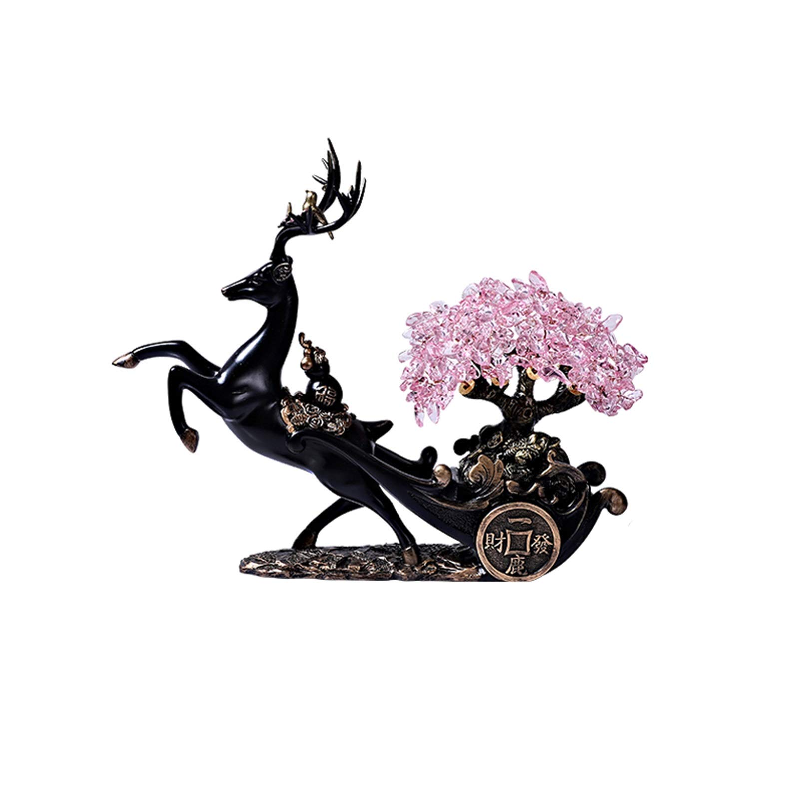 Modern Crystal Resin Deer Figurine - Elegant Black Deer Statue for Home & Office Desk Decor, Unique Gift for Housewarming, Wedding, Christmas | Feng Shui Lucky Charm & Showpiece Craft Ornament