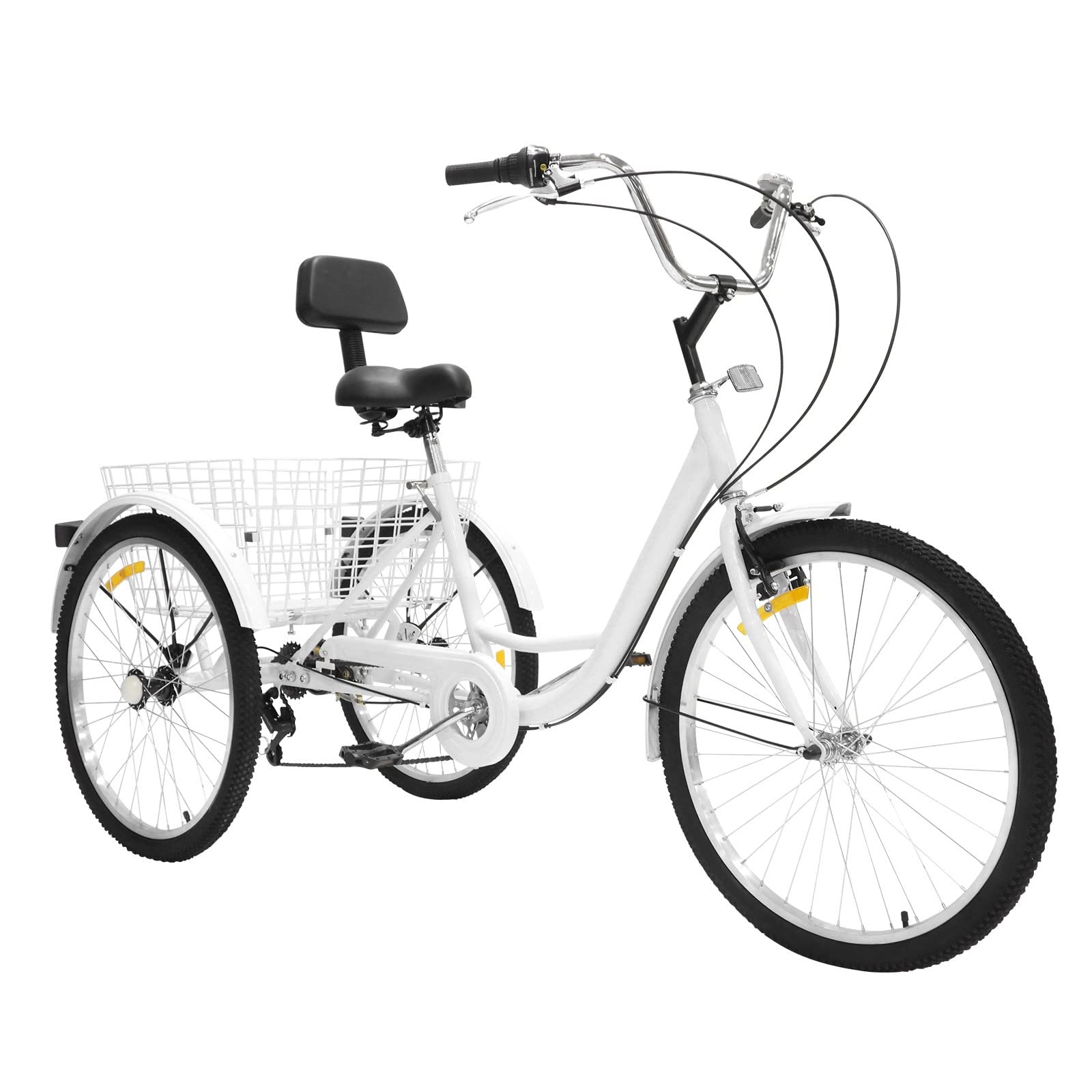 **Classic White 24-Inch 7-Speed Adult Tricycle with Cargo Basket – Comfortable 3-Wheel Bike for Seniors, Women & Men – Perfect for Beach Cruising, Grocery Shopping & Outdoor Leisure**