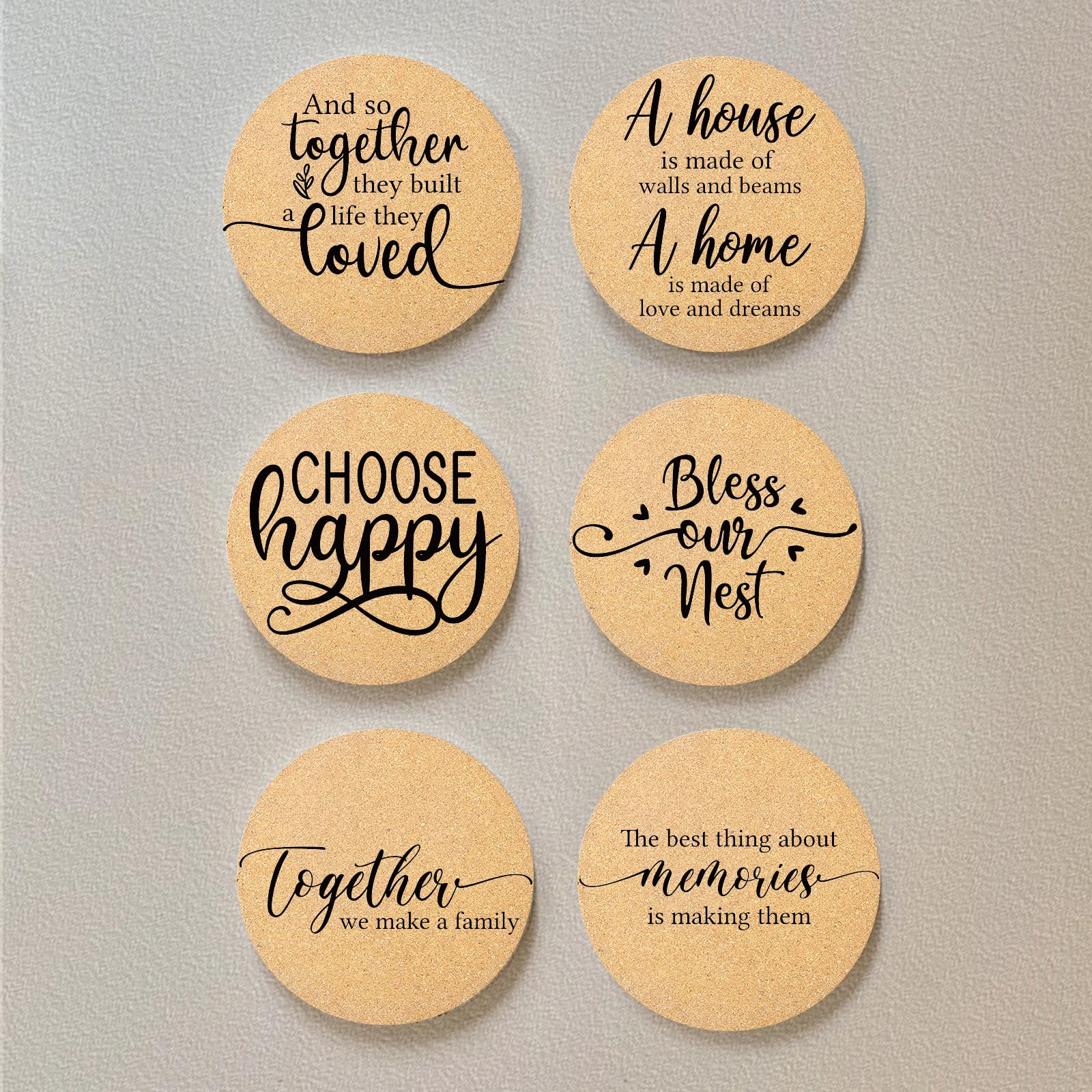 6-Pack Absorbent Cork Drink Coasters with Holder - Cute Round 4