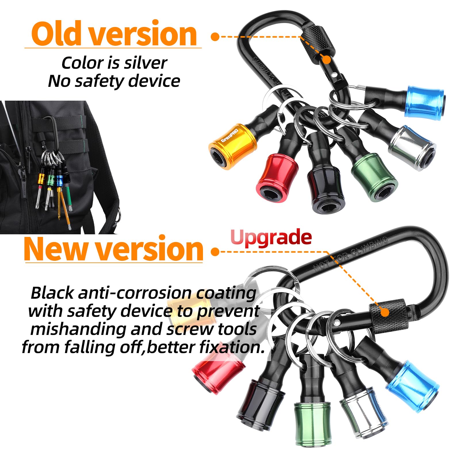 6-Piece Portable Bit Holder Keychain Set with 105° Right Angle Drill Adapter - 1/4