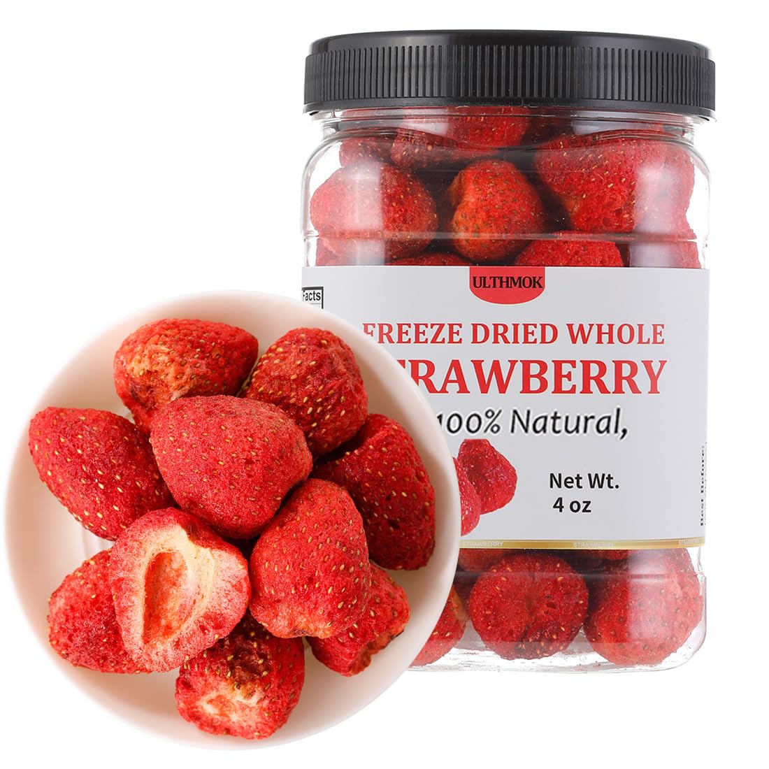 Premium Freeze Dried Strawberries 4oz (114g) - Whole Big Slices, 100% Natural, No Additives, Non-GMO | Perfect for Smoothies, Baking, Snacking & Camping Food