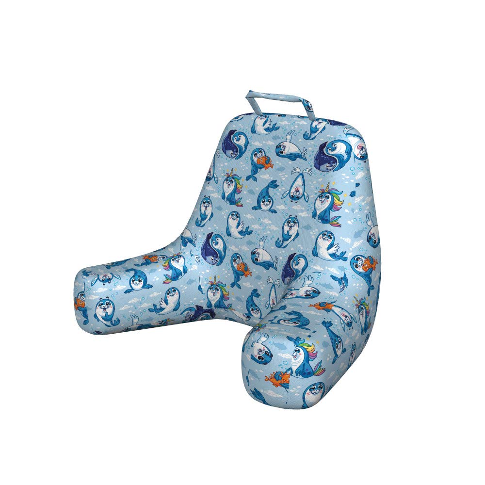 Ambesonne Sea Animals Reading Pillow Cover - XL Soft Fabric Printed Bed Rest Case with Seal Pup & Water Bubbles Design in Blue White Marigold | Perfect for Kids' Room, Nursery Decor & Cozy Reading Nook