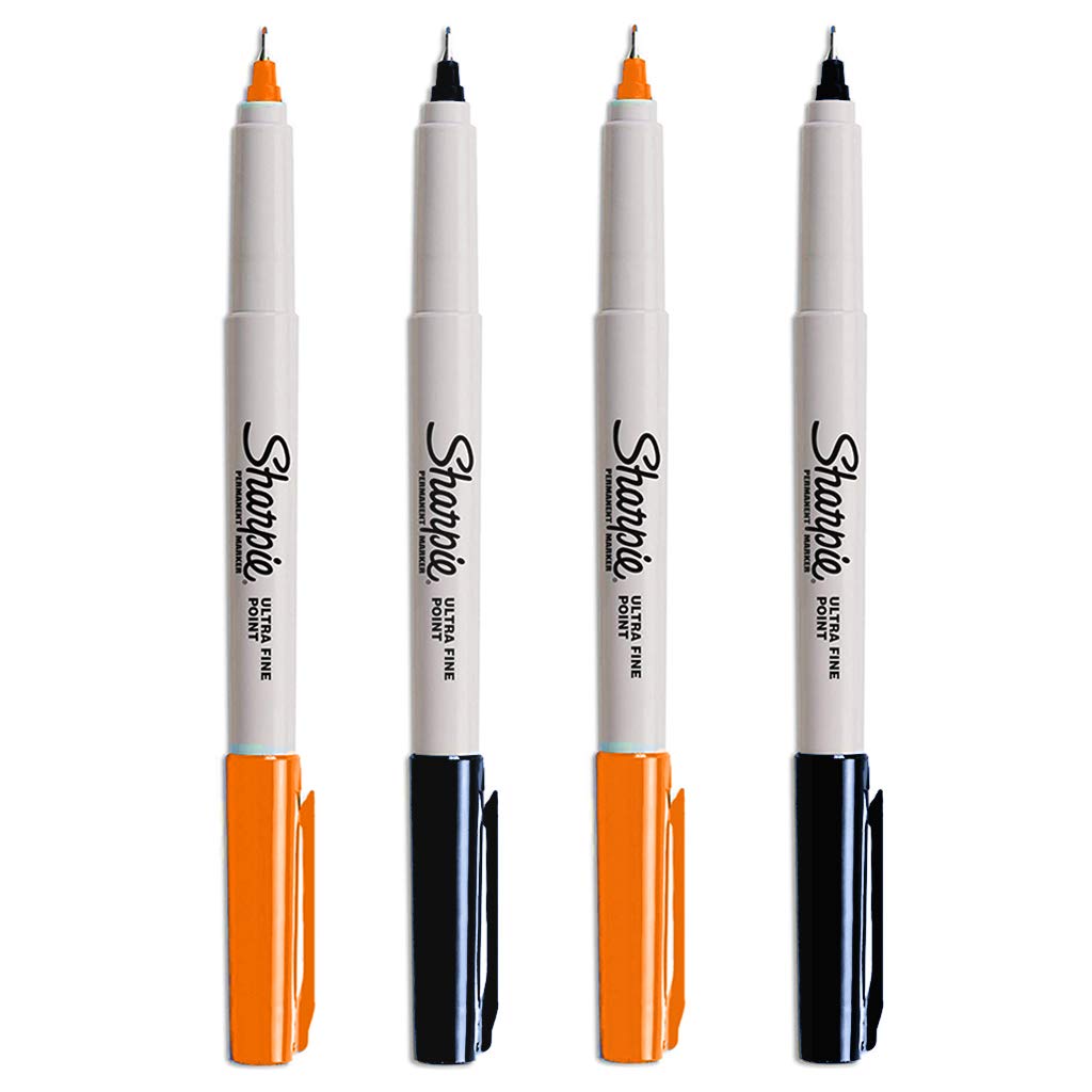 SHARPIE Chisel Tip Permanent Markers - Ultra Fine Tip - 4 Pack with Orange & Black Ink - Ideal for Office, School, Art Projects & DIY Crafts