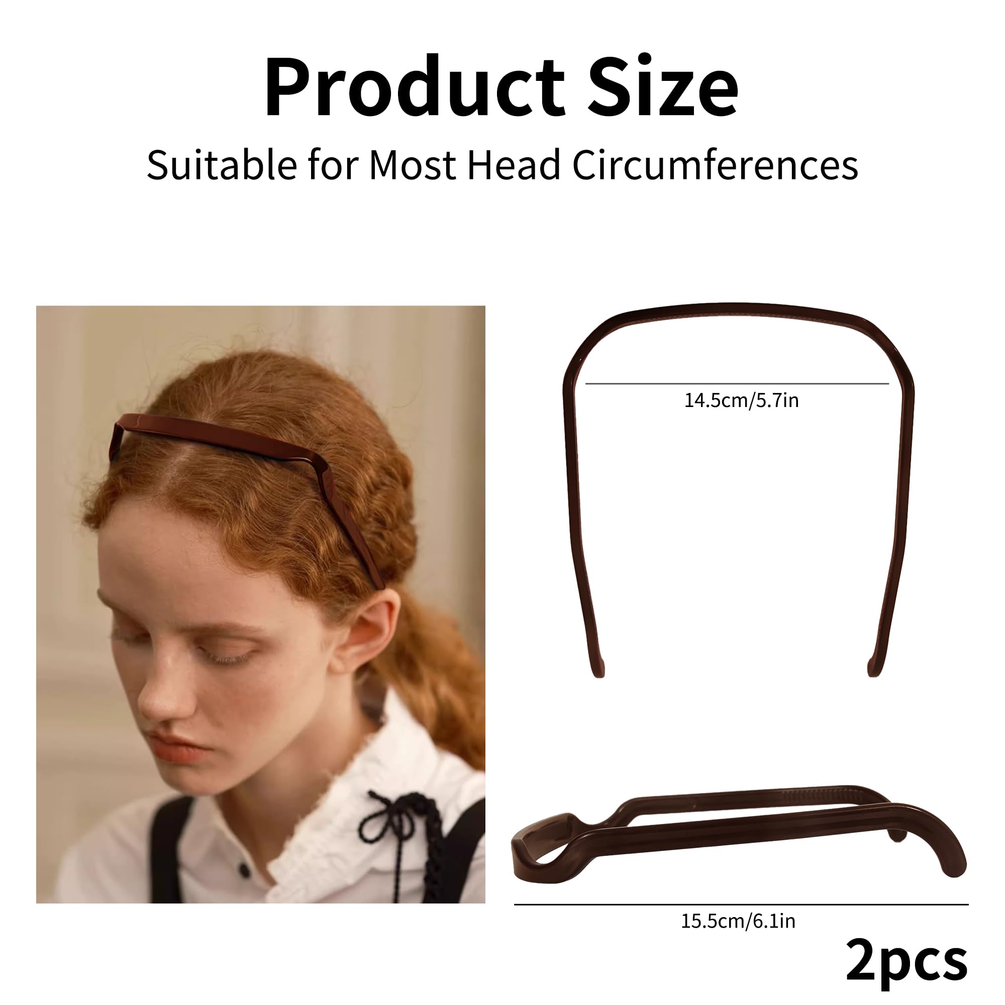 2PCS Square Invisible Hairbands for Women & Men - 2024 Curly Thick Headbands, Medium to Large Hair Bands for Curly Hair Styling | Perfect for Work, Gym, and Everyday Use