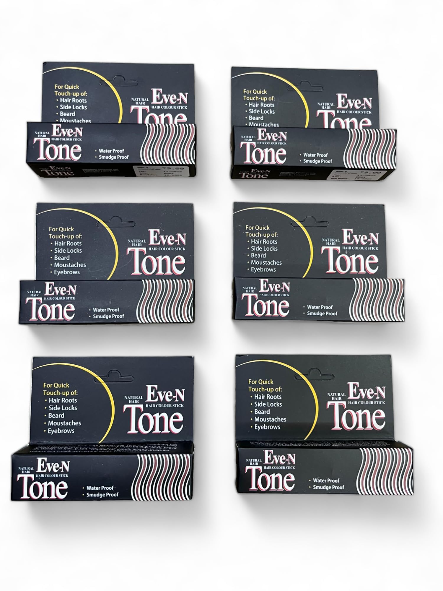 Eve-N Tone Semi-Permanent Hair Dye Stick - Black (7g, Pack of 6) | Easy Root Touch-Up & Gray Coverage | For Home Use & Salon Styling