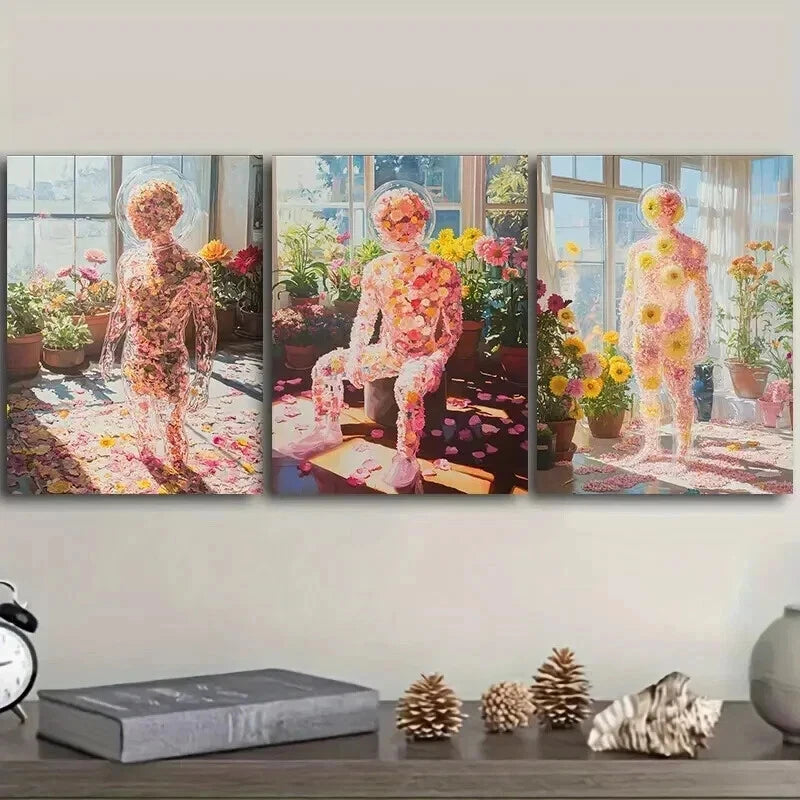 3-Piece Floral People Wall Art Set - Framed Canvas Prints 50x70cm - High Quality Australian Made Wall Decor - Ready to Hang - Perfect for Living Room, Bedroom & Office Decor