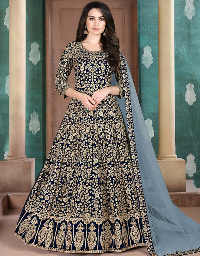 Elegant Blue Faux Georgette Anarkali Dress for Women - Perfect for Weddings, Parties & Festive Occasions