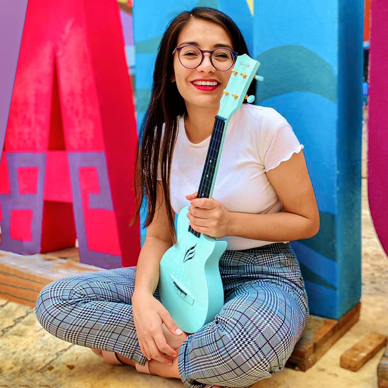 Enya Nova U 23'' Carbon Fiber Concert Ukulele - Professional Travel Ukulele with Beginner Kit (Includes Online Lessons, Case, Strap, Capo & Strings) - Perfect for Beginners, Travel & Outdoor Performances - Blue