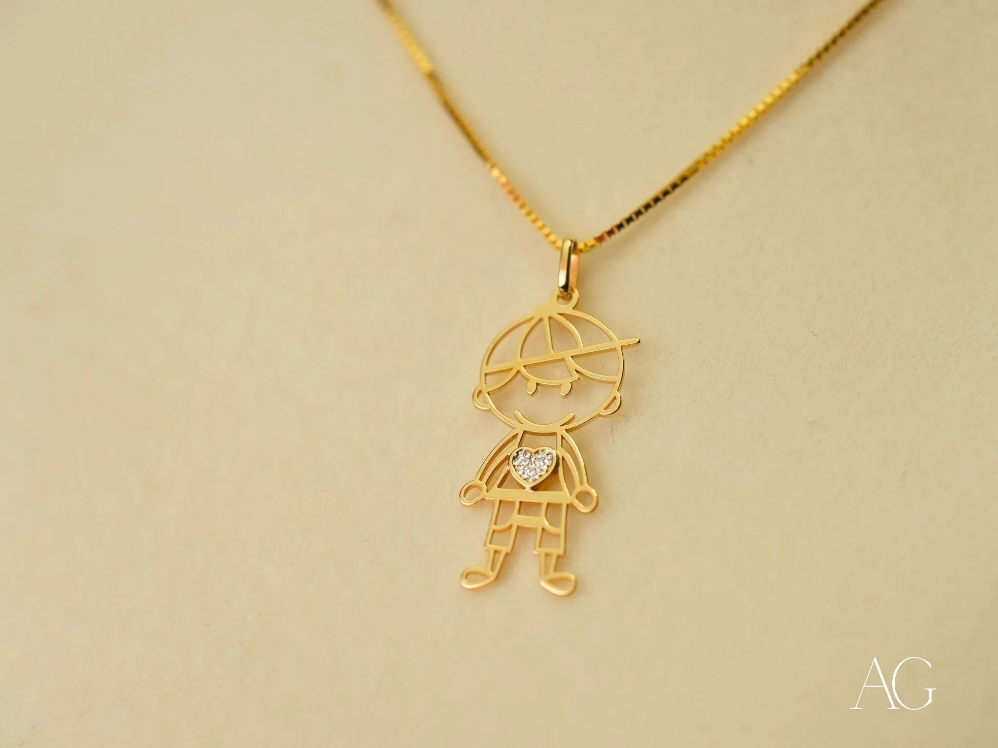 18K Gold CZ Heart Boy Pendant Necklace for Men - Elegant Jewelry Gift for Valentine's Day, Anniversary & Special Occasions