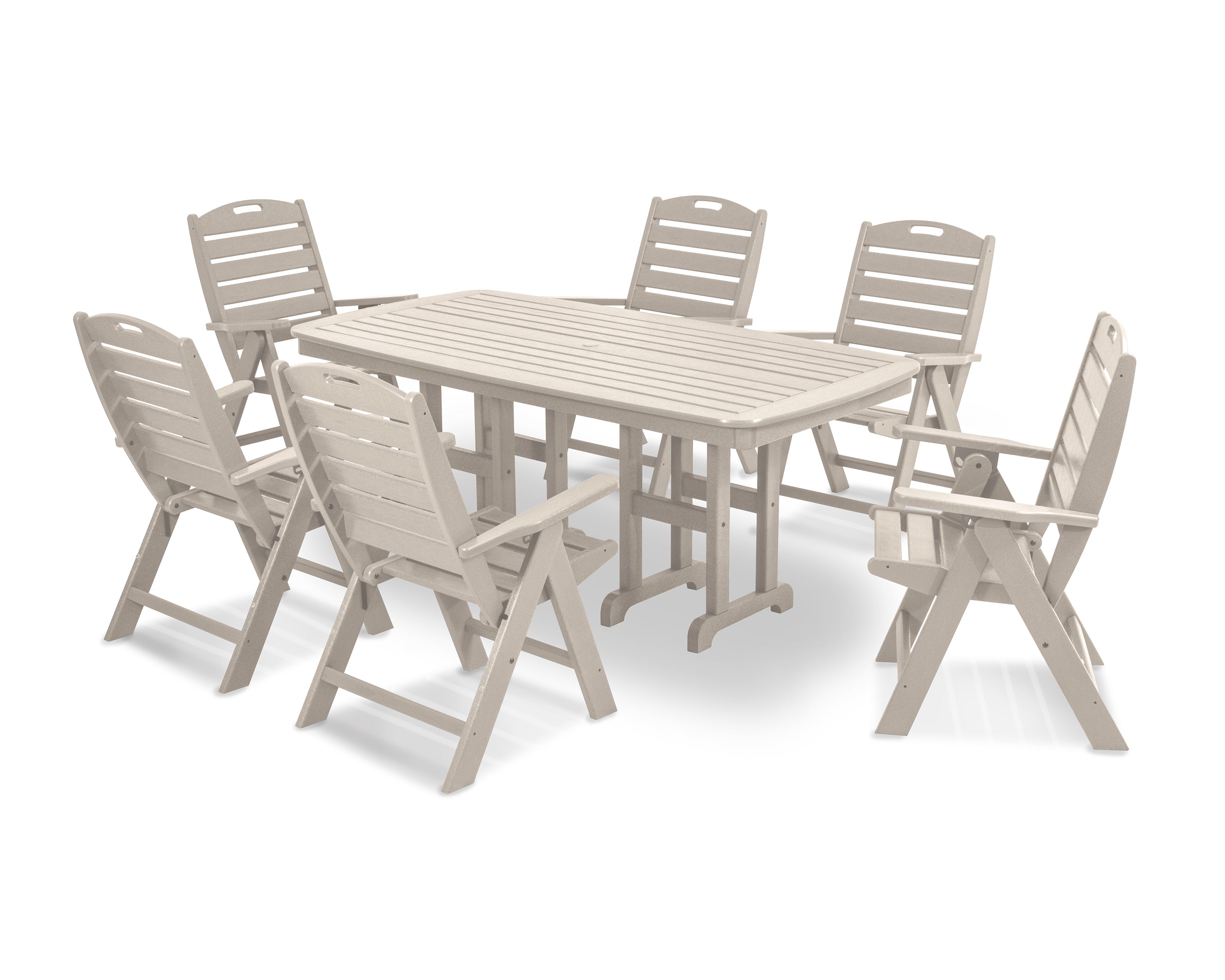 POLYWOOD Nautical 7-Piece Outdoor Dining Set - Durable & Weather-Resistant Patio Furniture for Backyard, Poolside, or Beachfront Dining