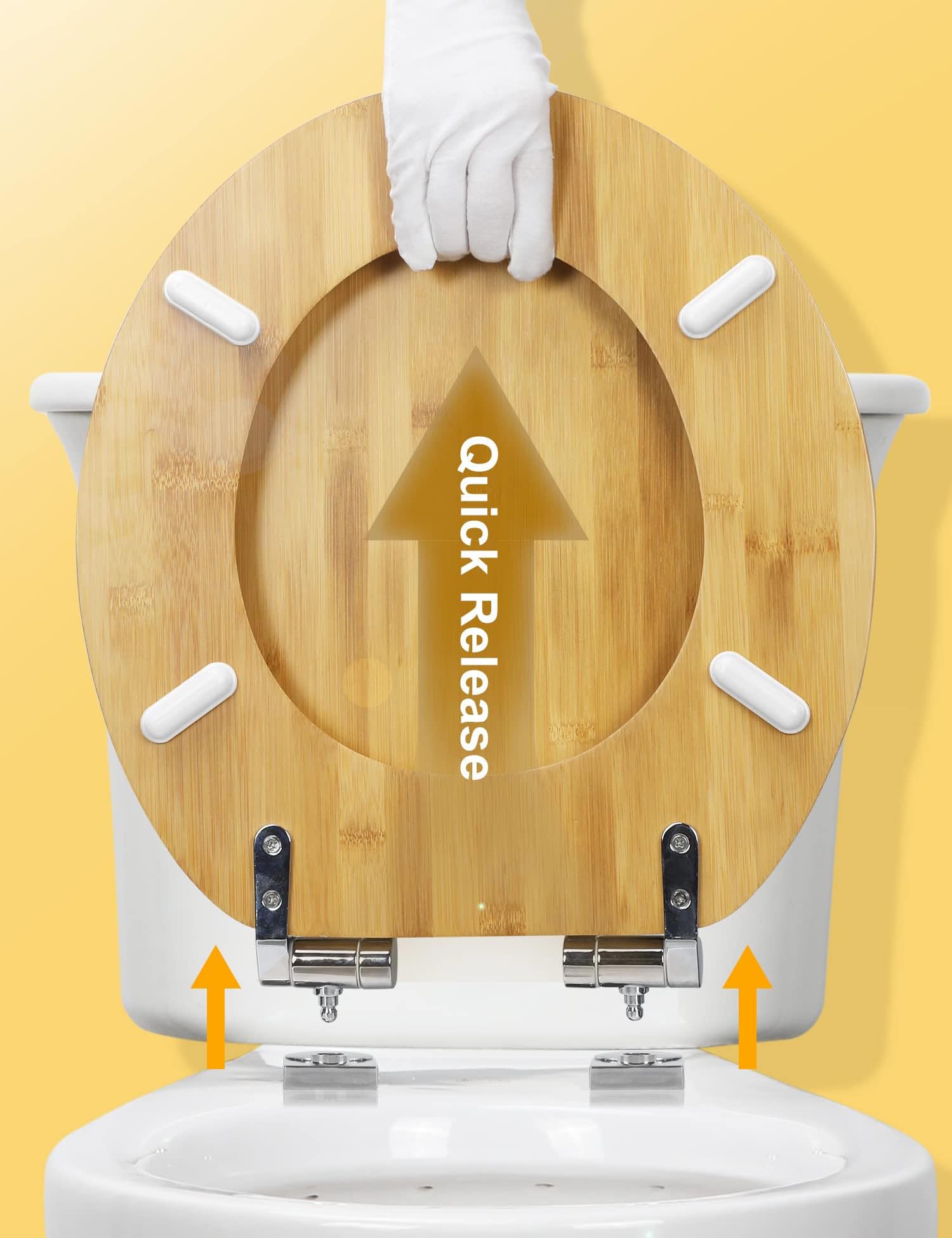 Round Bamboo Toilet Seat with Lid - Quick Release, Slow Close, Zinc Alloy Hinges - 17 Inch Lightweight Natural Bamboo - Perfect for Bathroom, Home & RV Use