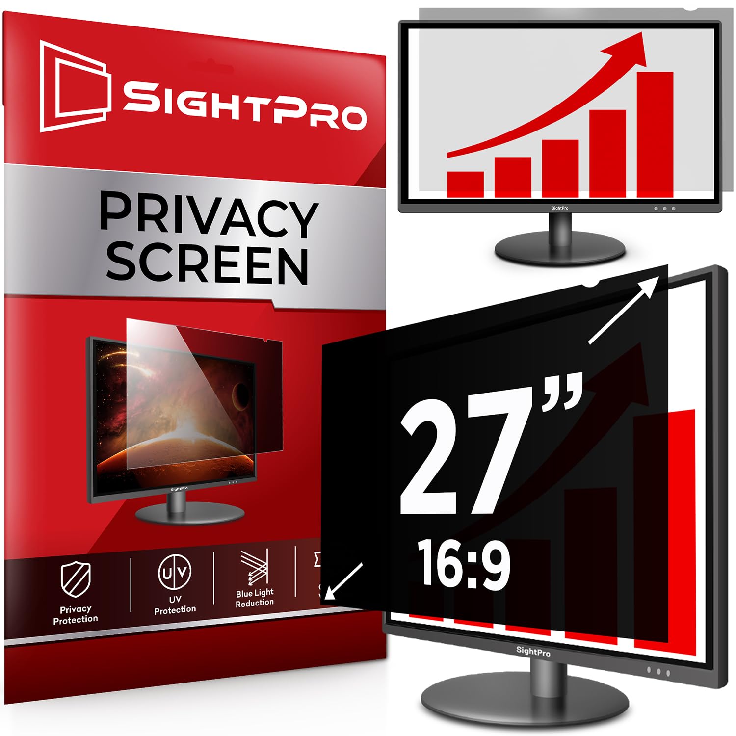 27 Inch 16:9 Computer Privacy Screen Filter for Monitor - Anti-Glare Protector & Privacy Shield for Office, Home, and Public Workspaces - Reduce Eye Strain & Protect Sensitive Data