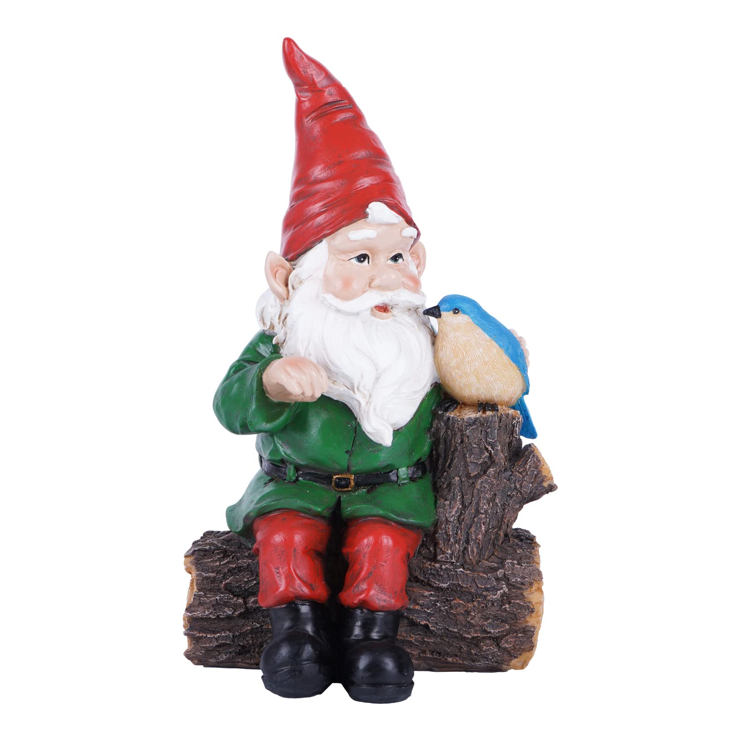 Garden Gnome Statues with Bird - Resin Sculpture Gnome Sitting on Stump - Outdoor Decor for Yard, Patio & Lawn - Perfect for Garden, Backyard & Landscape Decoration