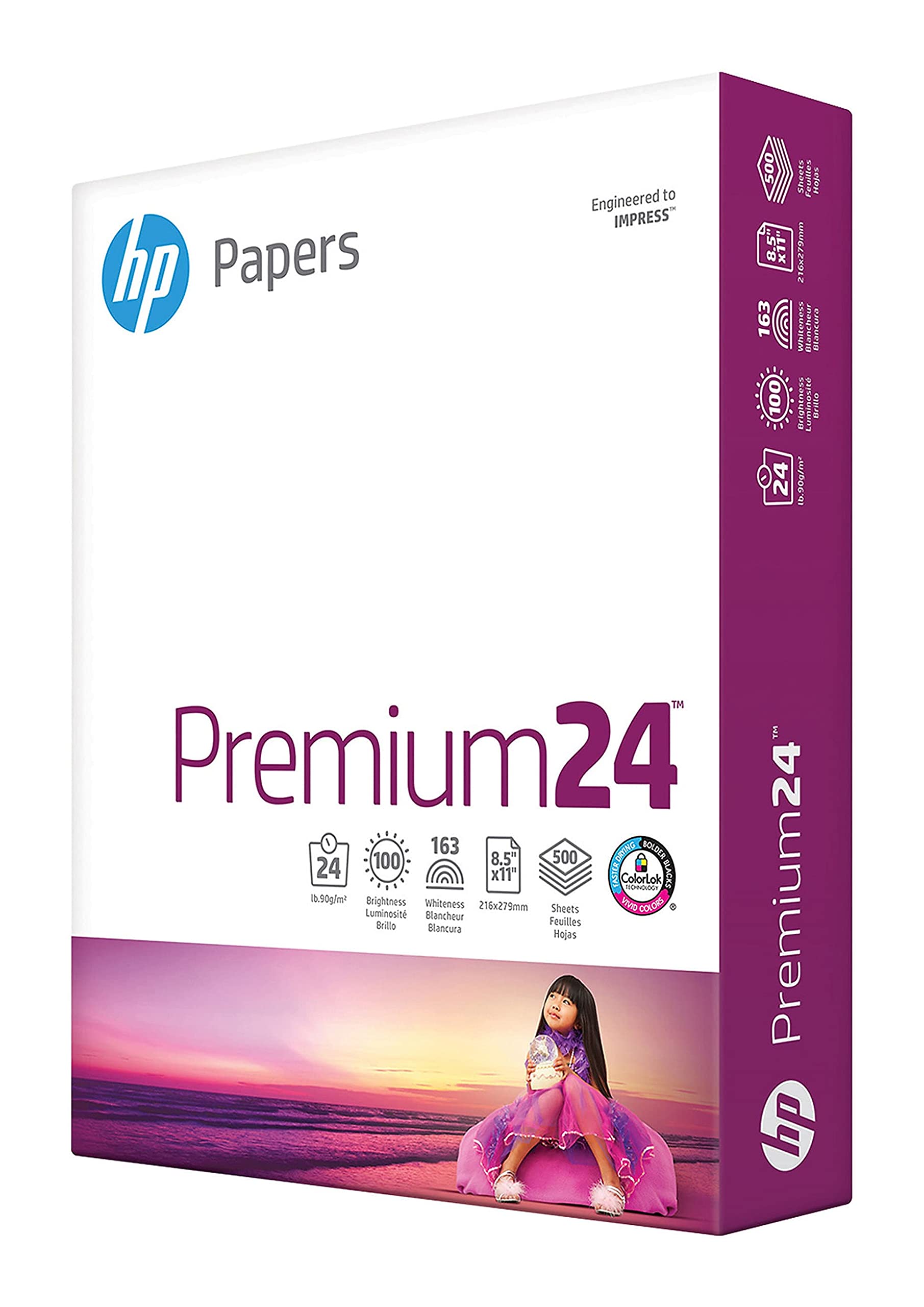 HP Premium 24 lb Printer Paper 8.5 x 11 Inches - 500 Sheets (1 Ream) | 100 Bright White | FSC Certified | Made in USA | Ideal for Home Office, School & Professional Printing - 112400R