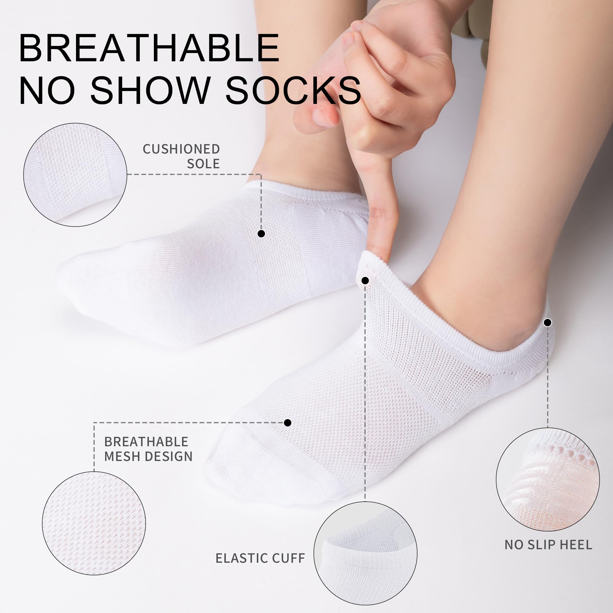 No Show Socks for Women - 8 Pairs Non Slip Invisible Running Socks for Workout & Casual Wear