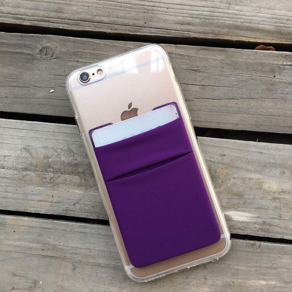 2 Pack Adhesive Phone Pocket - Stick On Card Wallet for iPhone & Android - Secure Credit Card & ID Holder with Strong Sticker - Perfect for Gym, Travel & Everyday Use (Black & Purple)