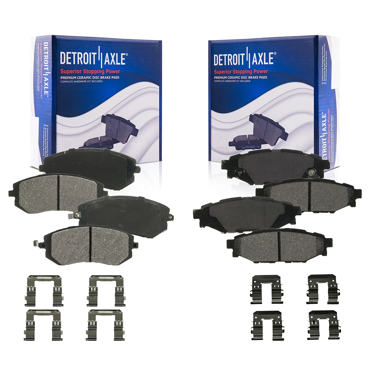 Detroit Axle Ceramic Brake Pads & Chrome Lug Nuts Kit - Compatible with Subaru Forester, Impreza, Legacy, Outback | Front & Rear Brake Pad Replacement with Hardware | Perfect for Daily Commuting & Off-Road Adventures