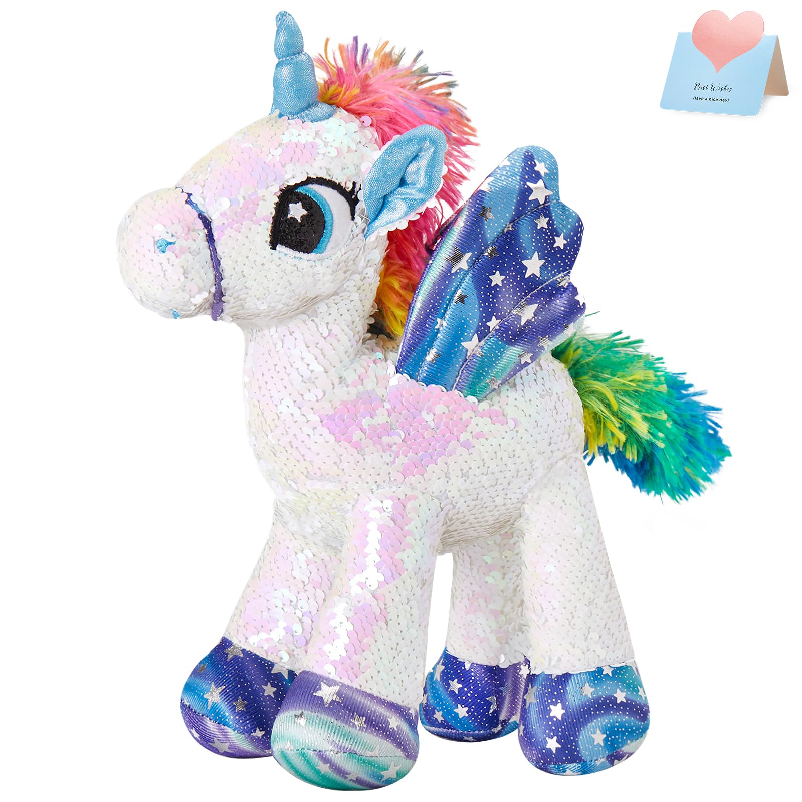 Reversible Unicorn Stuffed Animal with Glitter Sequins - Soft Plush Toy for Girls & Toddlers (13