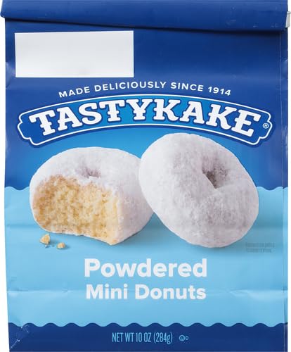 Tastykake Powdered Sugar Mini Donuts - 10 oz Bag of Bite-Sized Donut Snacks | Perfect for Office Treats, School Lunches & Party Desserts