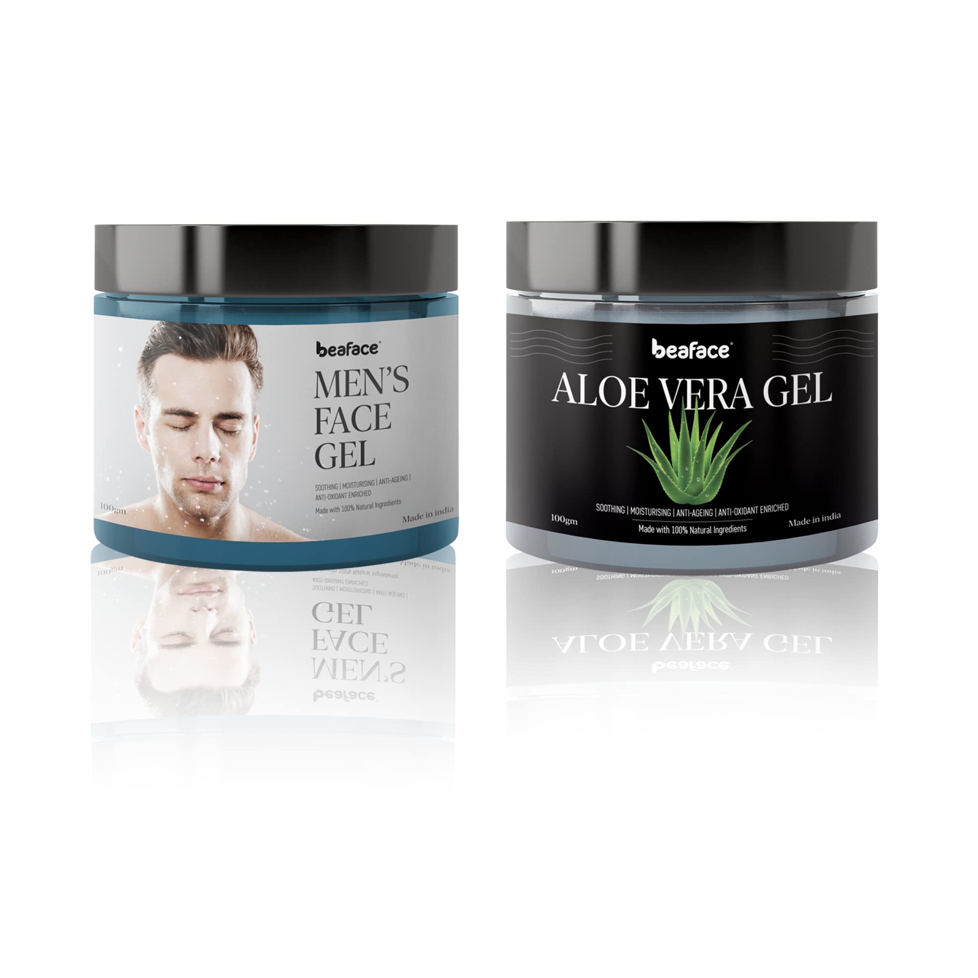 Beaface Combo Pack - Men's Face Gel 100g & Aloe Vera Gel for Hydration & Soothing Skin | Perfect for Daily Skincare & After Shave Care