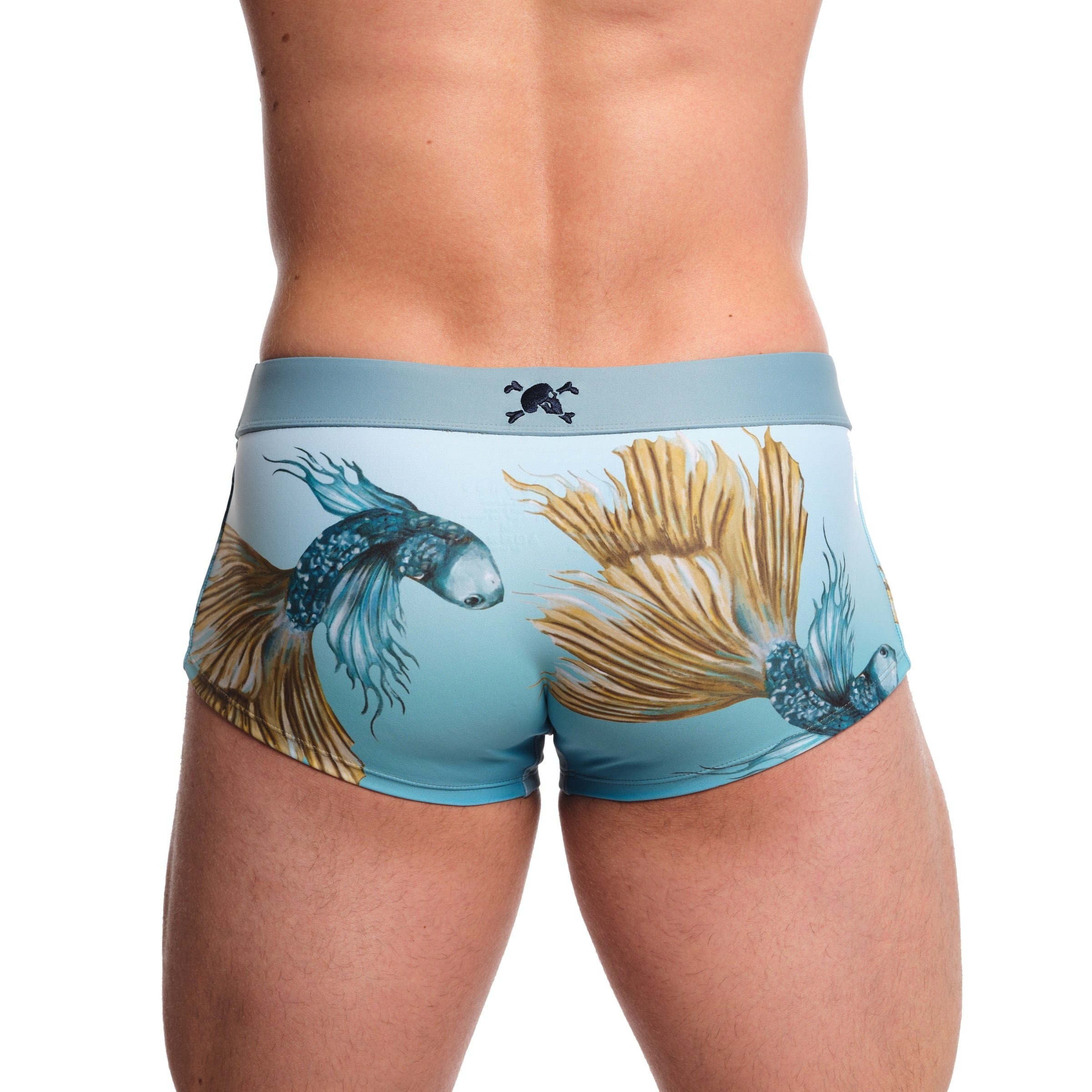 Premium Blue Swim Trunks for Men - Quick Dry Fighting Fish Design Beach Shorts for Swimming, Surfing & Summer Vacations