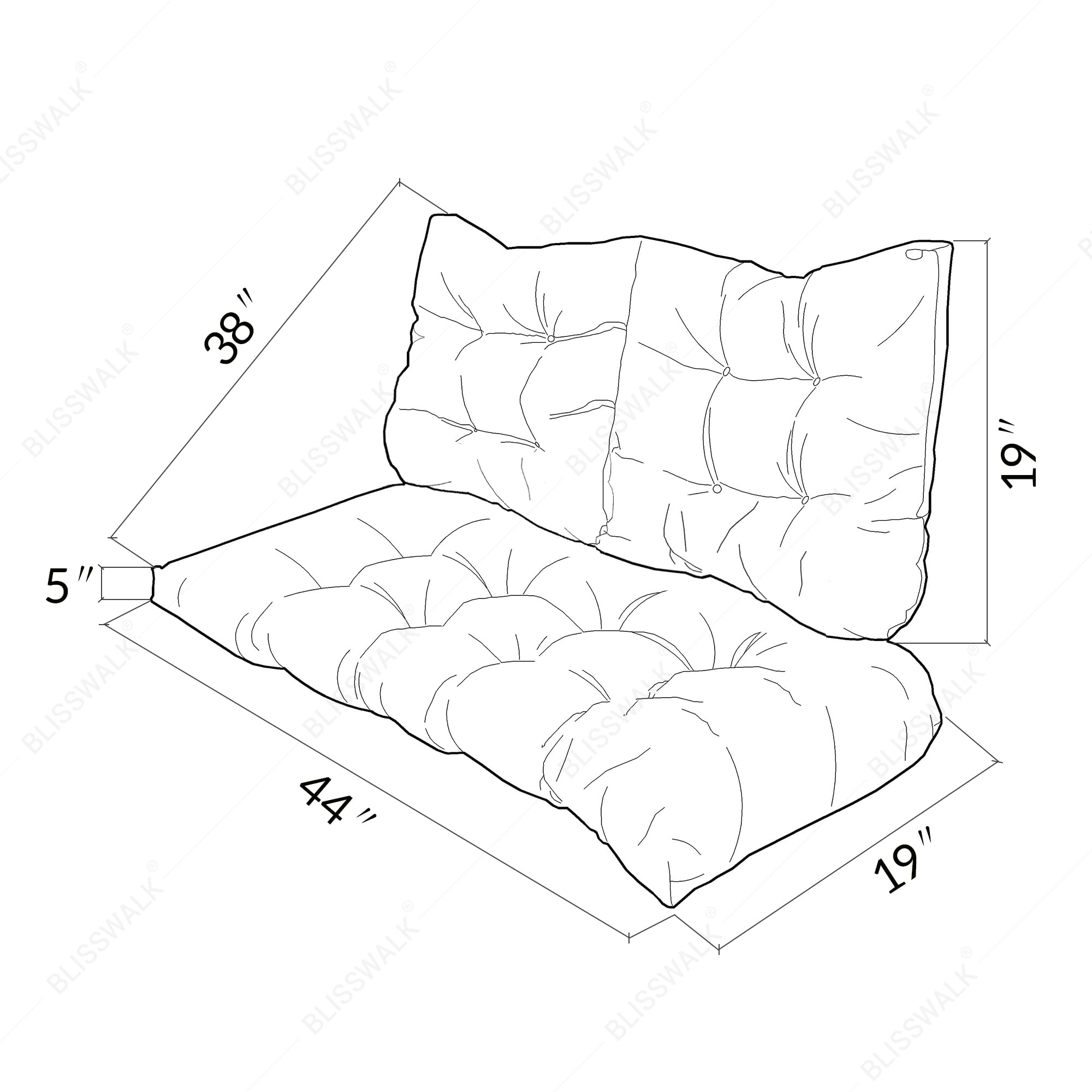 BLISSWALK 3-Piece Outdoor Loveseat Cushion Set - 44
