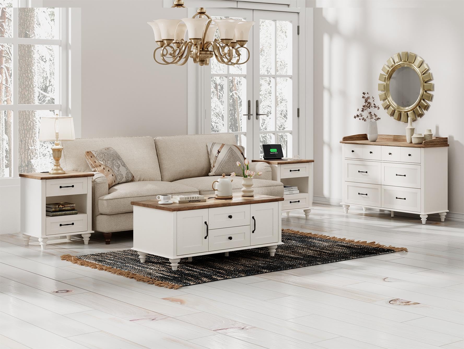 WAMPAT White Nightstand with 2 Drawers & USB Charging Station - Mid Century Modern Bedside Table with Power Outlets & Shelf - Wooden Side Table for Bedroom, Living Room & Office - Antique White Finish - Perfect for Small Spaces & Device Charging