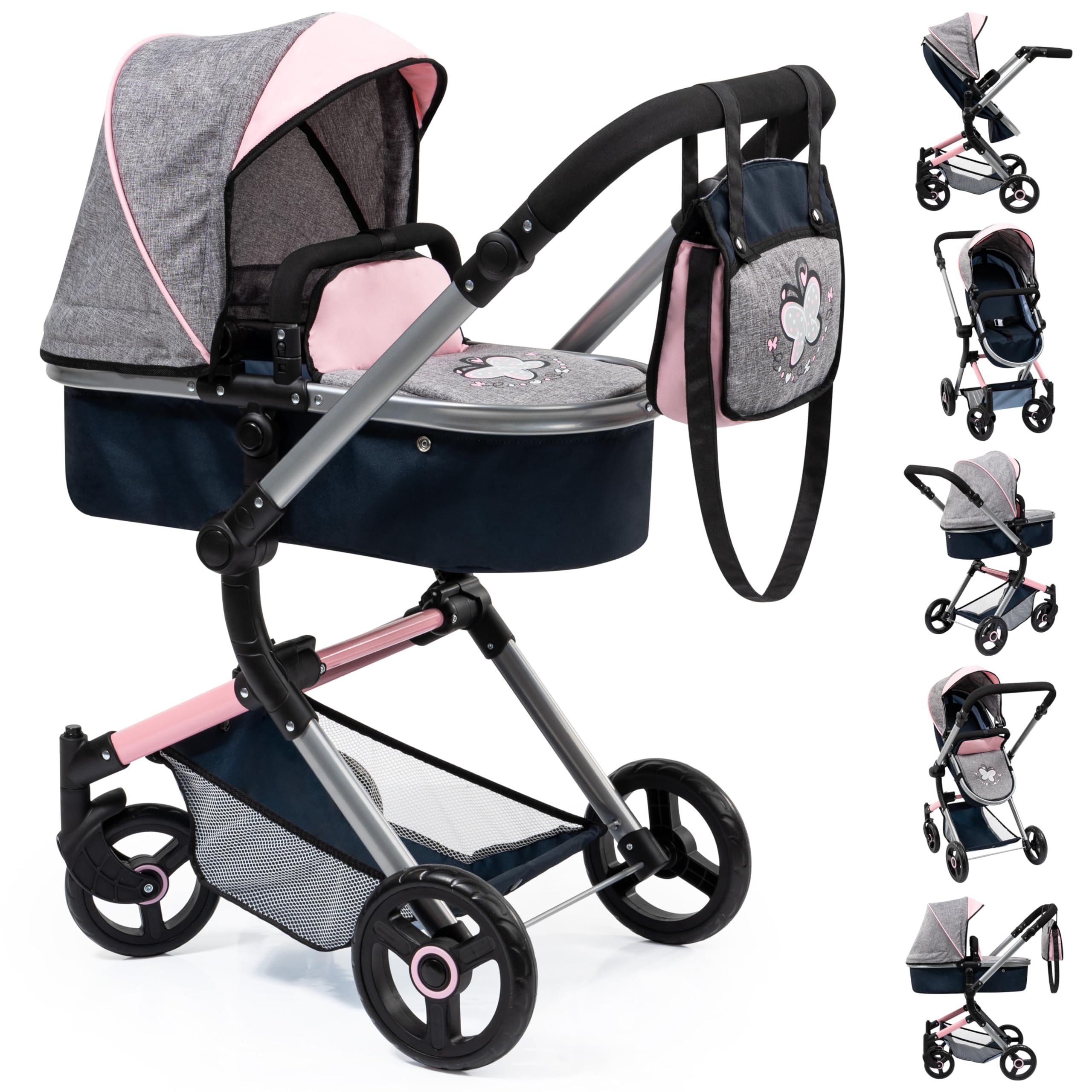 Bayer Design 18427AA Neo Vario Doll Stroller - Adjustable Baby Doll Carrier with Storage Bag - Perfect for Pretend Play, Role-Playing & Outdoor Walks with Toddlers