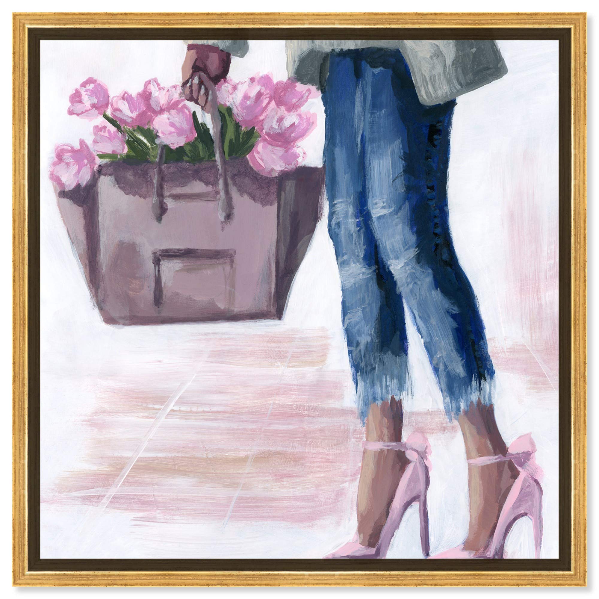 Oliver Gal Artist Co. Fashion & Glam Wall Art Canvas Prints - 'Picks from The Market' Outfits Collection - 16x16 Inch Gold Framed Home Decor - Perfect for Living Room, Bedroom & Office Wall Decor