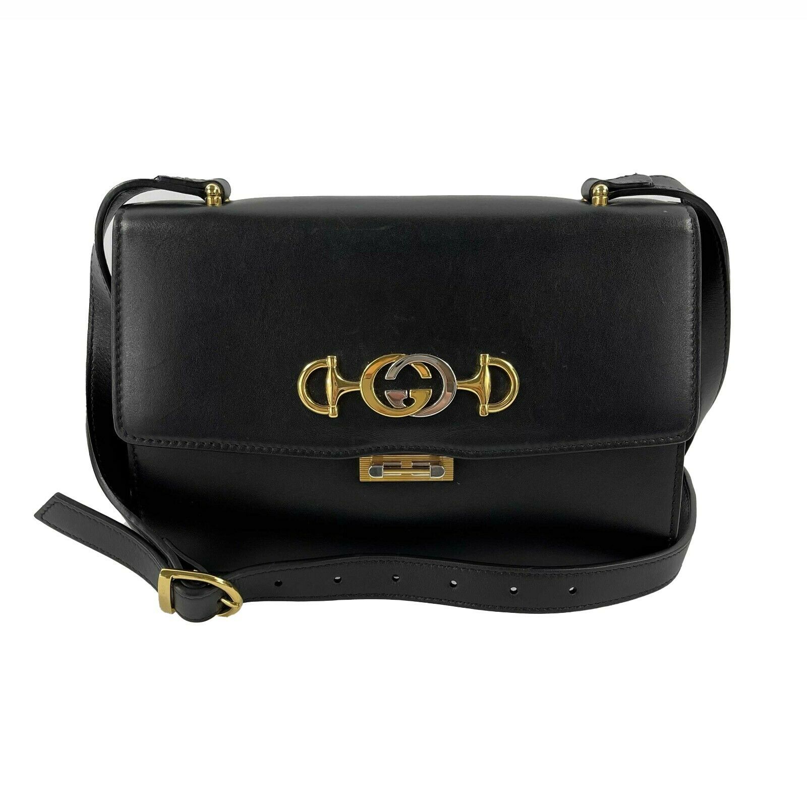GUCCI Zumi Crossbody Bag in Black & Silver Calfskin - Fold Over Flap Design for Women | Perfect for Date Night, Office & Travel Accessories