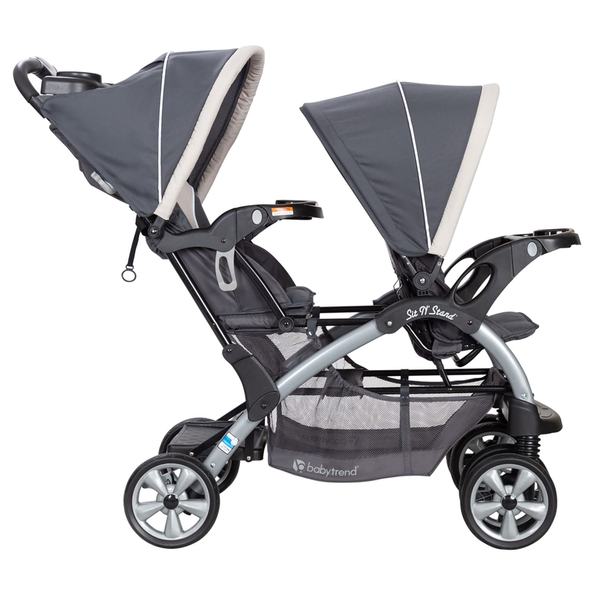 Baby Trend Sit N' Stand Convertible Double Stroller - Lightweight Foldable Travel Stroller for Toddler & Infant with 5-Point Safety Harness, Large Storage Basket | Perfect for Shopping, Travel & Daily Walks (Magnolia)