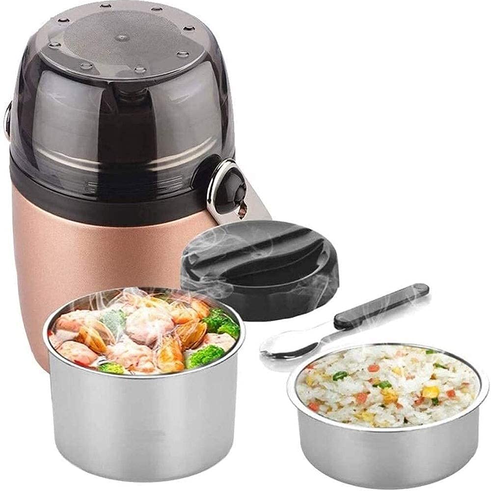 **Leak Proof Insulated Lunch Box with Compartments - Large Capacity Bento Box for Office, School & Travel - Black Vacuum Container (Great Gift Idea)**