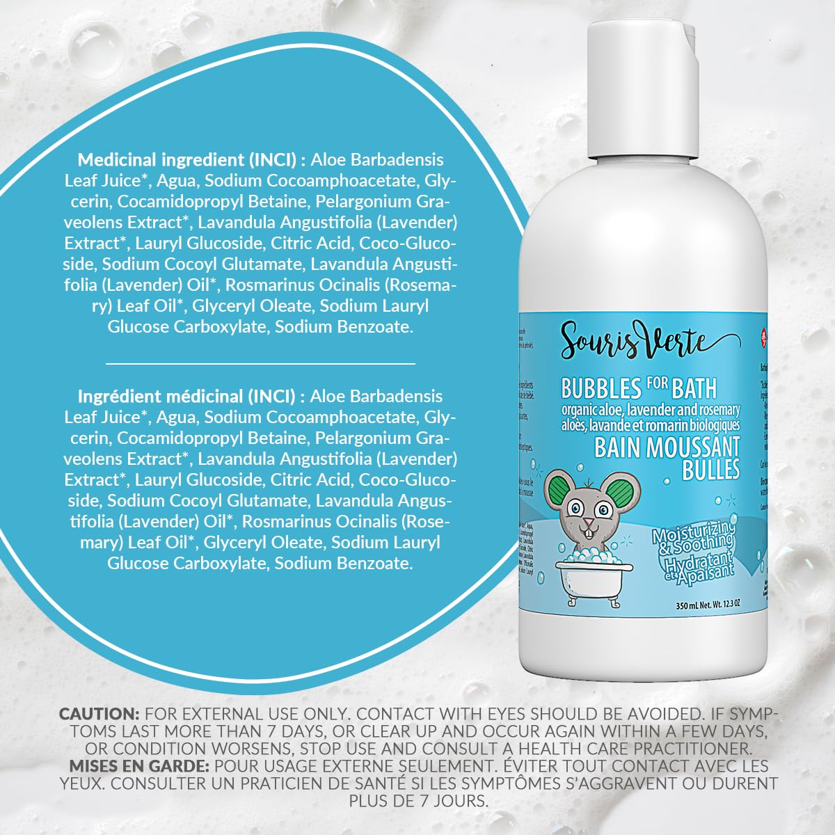 Organic Bubble Bath for Babies & Kids - Souris Vertes Bubbles 350ml | Gentle Foaming Bath