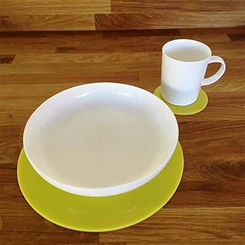 Premium Round Placemat and Coaster Set - 8 Large Placemats & 8 Coasters in Sunny Yellow - Perfect for Dining Tables, Kitchen Countertops, and Party Decorations
