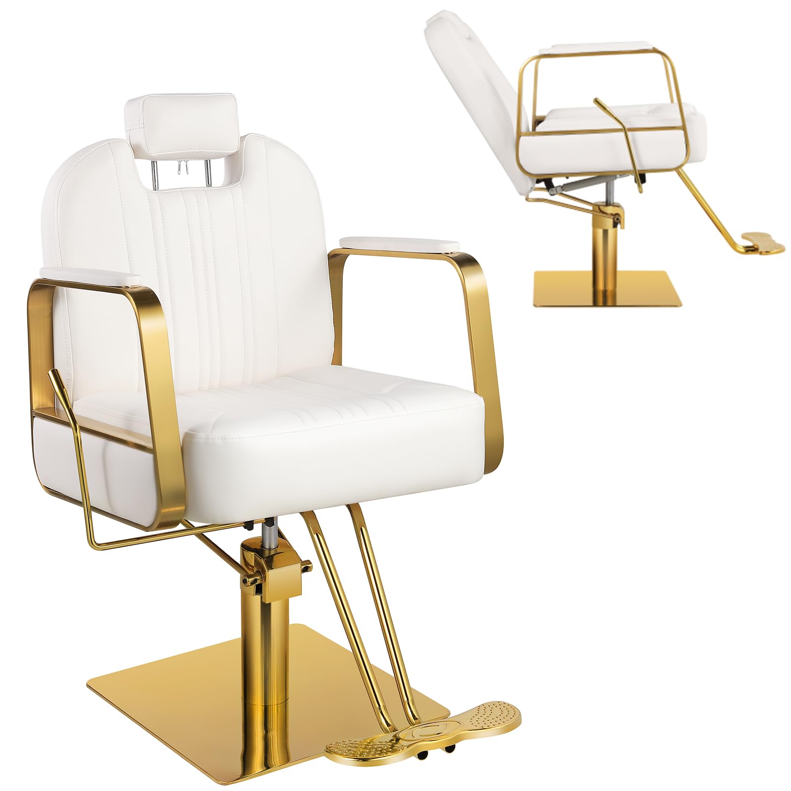Professional Hydraulic Salon Chair for Hair Stylists & Barbers - 360° Swivel, 130° Recline, Adjustable Height - Perfect for Home Barbershops & Salon Equipment (Ideal for Haircuts, Styling, Shaving & Beauty Treatments)