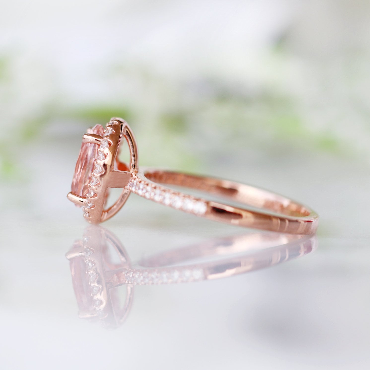 14K Rose Gold Vermeil Iris Oval Morganite Ring – Elegant & Dainty Jewelry for Women, Perfect for Engagement, Wedding, Anniversary & Special Occasions