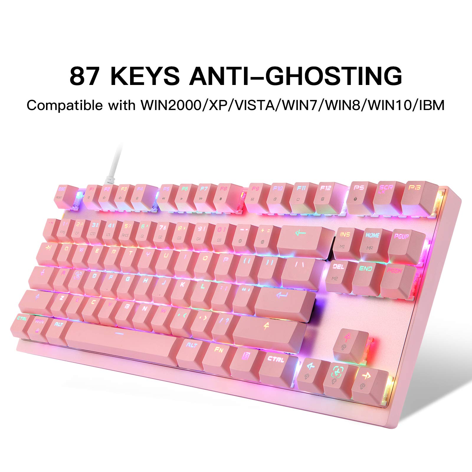 MOTOSPEED Professional Mechanical Gaming Keyboard - RGB Rainbow Backlit, 87 Keys, USB Wired Keyboard for PC, Mac, Laptop - Perfect for Gaming, Typing & Office Work